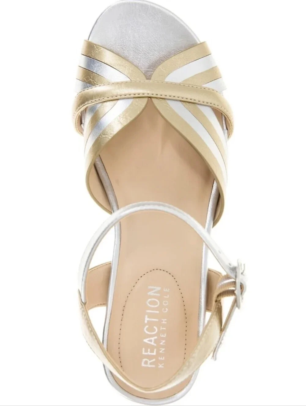 Kenneth Cole NEW IN BOX Metallic Gold and Silver Espadrille Wedge Sandal Sz 6.5